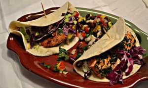 These salmon tacos were inspired by Deckhand Dave's fish taco stand in downtown Juneau. Photo by Kelly "Midgi" Moore.