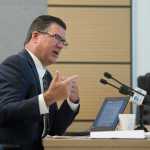 Alaska Gasline Development Corp. CEO Keith Meyer, left, faced the joint House and Senate Resources committees on June 29 about a possible new direction for the Alaska LNG Project with the state in charge.