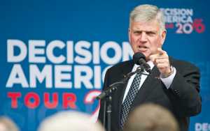 Rev. Franklin Graham, president/CEO of the Billy Graham Evangelistic Association and son of televangelist Billy Graham, holds a prayer rally at Savviko Park on Friday as part of his 50 State "Decision America Tour 2016."