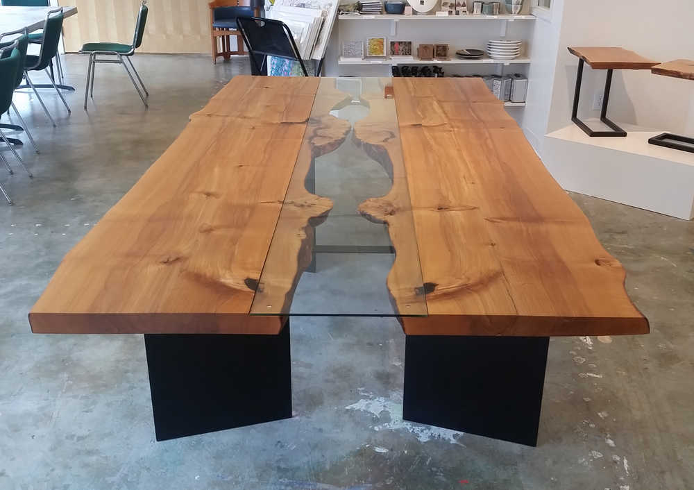 This table, by Reid Harris of Northern Edge Craftworks, is on display at The Canvas until July 26. Photo by Reid Harris.