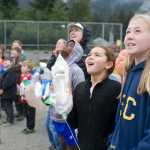 Sommer Melvin, 10, right, and Maddy Roeneling, 11, watch a rocket launch during Science Friday at the Mendenhall Valley Public Library on Friday. The event was made possible by the Juneau Public Library and the Seattle Museum of Flight.