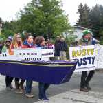 Photo by McKibben Jackinsky, Homer NewsA  2013 Fourth of July parade float makes clear Seldovia's strong connection to the M/V Tustumena.