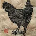 Fumi Matsumoto and MK MacNaughton will display ink prints on tea bags, oil paints on canvas, and other art "celebrating our chicken neighbors" for First Friday in August.