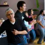 Elder Paul Marks dances with others attending an Tlingit immersion retreat at the UAS REC Student Activities Center on Friday. The week-long retreat was sponsored by Sealaska Heritage Institute and end with a graduation ceremony on Saturday.