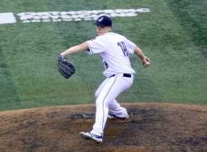 Philip Wall pitches against Service during the American Legion State tournament held at Mulcahy Park on Saturday in Anchorage.