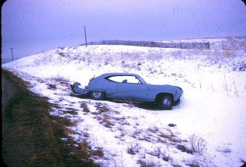 Federal marshals and the FBI identified this car as belonging to a person in Wounded Knee. They then destroyed it with gunfire, and by running over it with an armored personnel carrier, according to Berg.