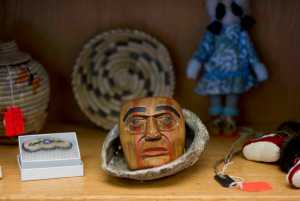 A mask carved by Don Morgan sits in his shop Haa Shagoon on Ferry Way, Tuesday. Morgan produces Northwest Coast art, which is placed alongside Alaska Native-produced art for sale in the shop.