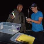 Karen Blejwas, right, introduces Courtney Pegus, left, to equipment used to track bats for Fish and Game's Endangered, Threatened and Diversity Program.