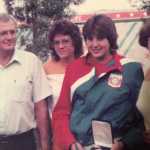 Pat Pitney (then Pat Spurgin) with her father, sister and mother at the 1984 Summer Olympics in Los Angeles where she won a gold medal in women's air rifle.