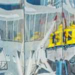 Colorful reflections in a building window.