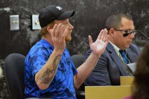 Red Langel, a resident of the Mendenhall Valley, testifies in support of fireworks use in city-owned parks during Tuesday night's Parks and Recreation Advisory Committee meeting.