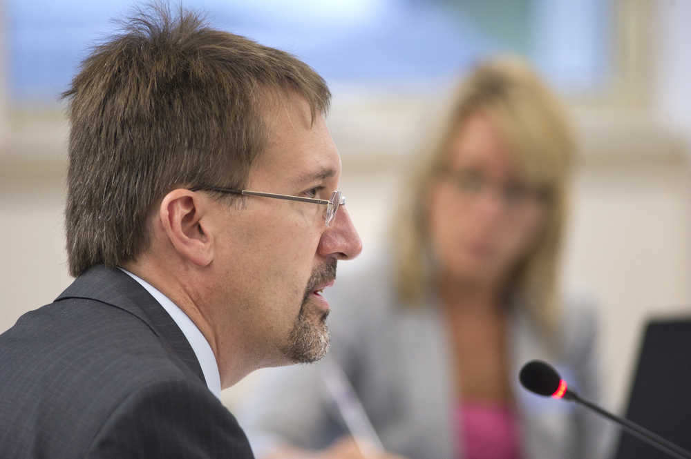 University of Alaska Chief Finance Officer Myron Doscch speaks to the university's Board of Regents at the UAS Recreation Center on Thursday.