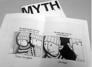 Pages from September's issue of MYTH zine.