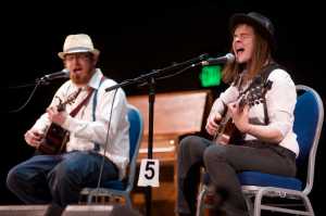 Liz Snyder and Alex Kotlarsz perform as the Wool Pullers at the 41st Annual Alaska Folk Festival at Centennial Hall in 2015. They've just released their first album.