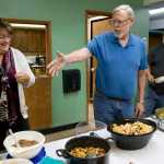 Chefs Karen Lawfer, left, Loren Jones, center, and Randy Sutak show the food they made during a luncheon at the Resurrection Lutheran Church on Wednesday. The three chefs were challenged with cooking a meal with food supplied by the Southeast Alaska Food Bank.