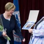 Beth Kerttula, left, and Sudie Hargis share a laugh during an award ceremony at District 17 headquarters in the Federal Building on Friday. Hargis as given the Commander's Award for Civilian Service for her work while assigned as the Tribal Liaison Speciallist for District 17 since 2012. Hargis is retiring from the Coast Guard after serving as an active duty officer from 1887 to 1994, and numerous other positions as a civilian. Former Rep. Kerttula was presented the Coast Guard Distinguished Public Service Award for outstanding service as Director of the National Ocean Council from May 2014 to June 2016.