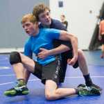 Chase Foster, right, attempts to stop an escape by teammate Conner Norman during wrestling practice at Thunder Mountain High School on Wednesday.