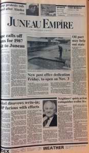 The front page of the Juneau Empire on Oct. 23, 1986