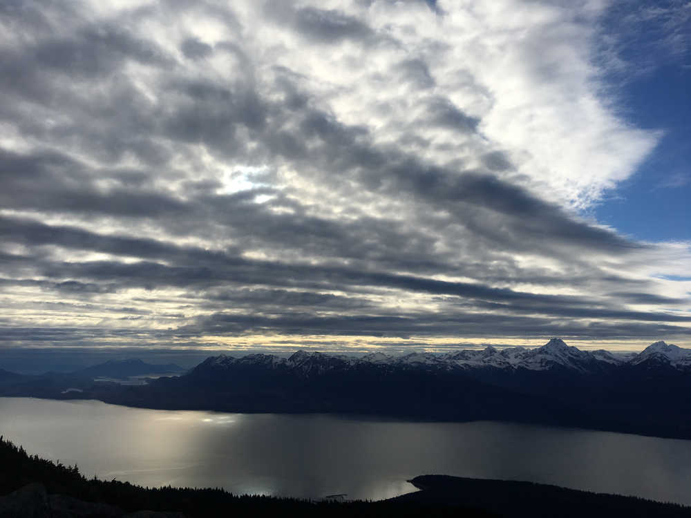 From Pitman's Ridge, southeast clouds move across Stephen's Passage.