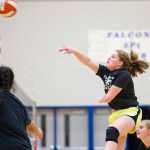 Sophomore Audrey Welling spikes a ball during Thunder Mountain High School varsity volleyball practice at TMHS on Wednesday.