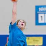 Sophomore Kiley Stevens reaches to spike a ball during Thunder Mountain High School varsity volleyball practice at TMHS on Wednesday.