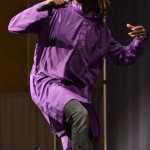 Emmanuel Jal dances during his concert Wednesday night. Jal was born in what is now South Sudan. He now lives in Canada.