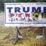 A vandalized Trump sign in the Mendenhall Valley.