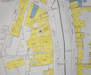 This 1927 Sanborn Fire Insurance map shows the location of Peerless Bakery on South Franklin Street, newly distinguished from Front Street. The bakery, which stood on pilings above what was effectively the waterfront, was located where the Lucky Lady bar now stands.