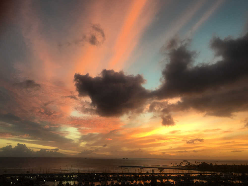 Sunset over Waikiki harbor.