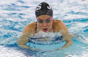 Mia Ruffin practices her breast stroke during Juneau-Douglas High School swim practice at the Augustus Brown Swimming Pool on Tuesday, Nov. 1, 2016.