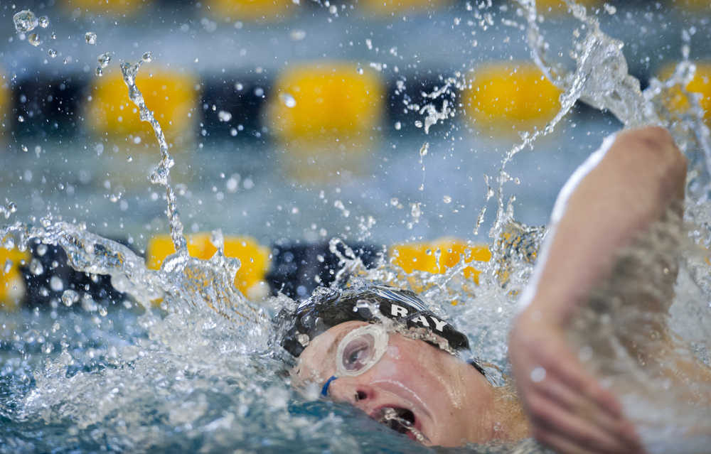 Thunder Mountain's Chris Ray swims in the boys 500 yard freestyle race during the 2016 ASAA/First Natinal Bank Alaska Swim & Dive State Championships at the Dimond Park Aquatics Center on Saturday, Nov. 5, 2016.