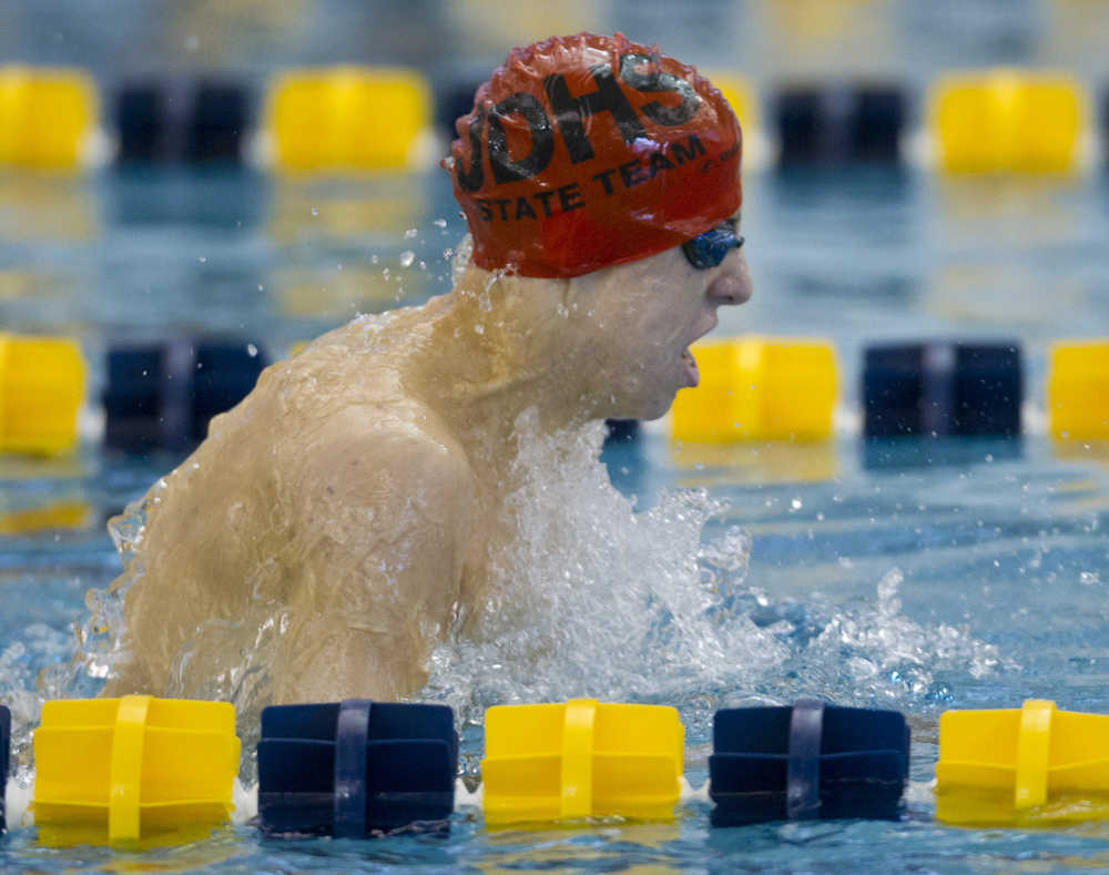 Juneau-Douglas' Aidan Seid races in the boys 200 yard IM race during the 2016 ASAA/First Natinal Bank Alaska Swim & Dive State Championships at the Dimond Park Aquatics Center on Saturday, Nov. 5, 2016. .