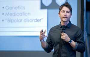 Andrew James Archer, a psychotherapist from Madison, Wisconsin, speaks about manic depression in America at the Power & Privilege Symposium at the University of Alaska Southeast on Wednesday, Nov. 9, 2016.