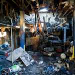 Fire damage inside Heavy's Auto Marine Diesel on Thursday located behind the Sandbar on Industrial Boulevard, after a fire Wednesday night gutted a number of automotive businesses in the building.