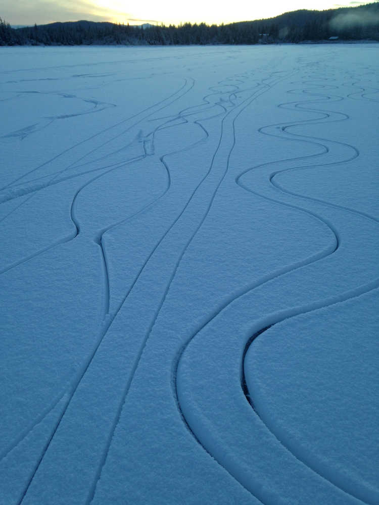 Skating tracks on Mendenhall Lake.