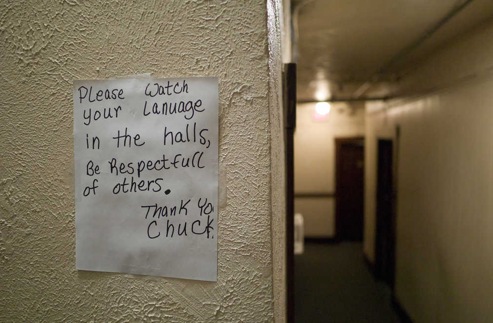 Signs in the hallway by the Bergmann Hotel's new manager.