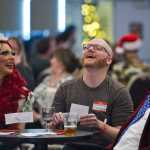 GiGi Monroe, left, Aaron Suring, center, World Beard & Moustache Contest champion, and Rep. Justin Parish judge the 2nd annual LumberJACC Beard & Moustache contest at the Juneau Arts & Culture Center on Friday, Dec. 9, 2016.