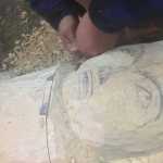 Detail of the rough design of one of the figures of the Veterans Totem Pole.