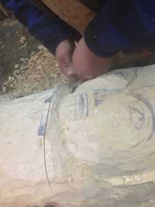 Detail of the rough design of one of the figures of the Veterans Totem Pole.