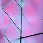 Iridescent tiles and their reflection.