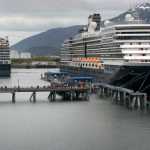 The Holland America Line's Westerdam ties up at the new cruise ship terminal dock on Monday. The dock is the first of two new docks being built to accomodate larger ships.