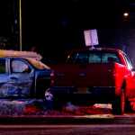 Two pickup trucks collided at the intersection in front of Fred Meyer just before 4 p.m. on Wednesday, Dec. 14, 2016.