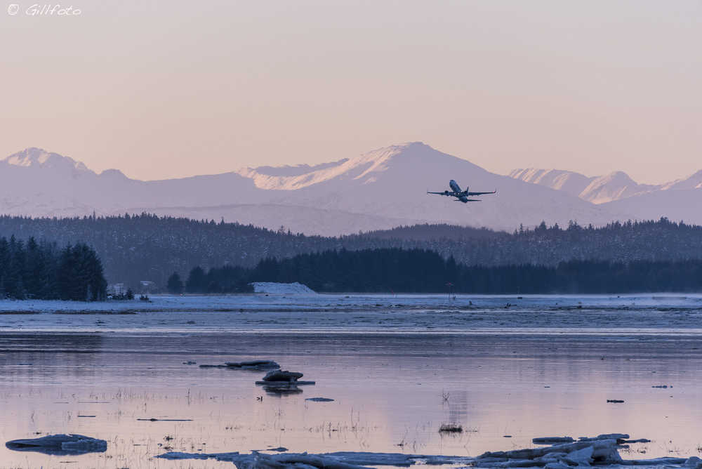 Departure from Juneau with Chilkat Mountains.