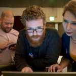 House District 34 candidate Justin Parish, center, watches results come in with campaign manager Steve SueWing, left, and volunteer Monica Todden at Rockwell on Tuesday, Nov. 8, 2016. Parish unseated Rep. Cathy Muñoz.