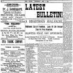 The front page of The Dyea Press on April 6, 1898, after the April 3, 1898 avalanche on the Chilkoot Trail.
