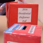 A voter casts a ballot in the 2016 Republican Presidential Poll on March 1, 2016 in Centennial Hall's Egan Ballroom.
