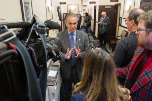 Senate President Kevin Meyer, R-Anchorage, left, speaks to the media after the Senate gaveled out of the special session in the Terry Miller Legislative Building on Sunday. Gov. Bill Walker says he'll call lawmakers back for a fifth special session starting July 11.