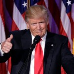 President-elect Donald Trump gives his acceptance speech during his election night rally, Wednesday in New York.