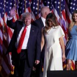 President-elect Donald Trump waves as he walks with his wife Melania Trump followed by his daughter Ivanka Trump after giving his acceptance speech during his election night rally, Wednesday in New York.