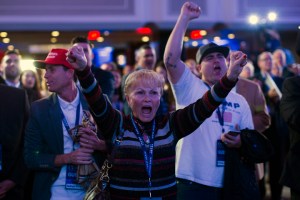 Supporters of Republican presidential candidate Donald Trump cheer during an election night rally, Tuesday in New York.